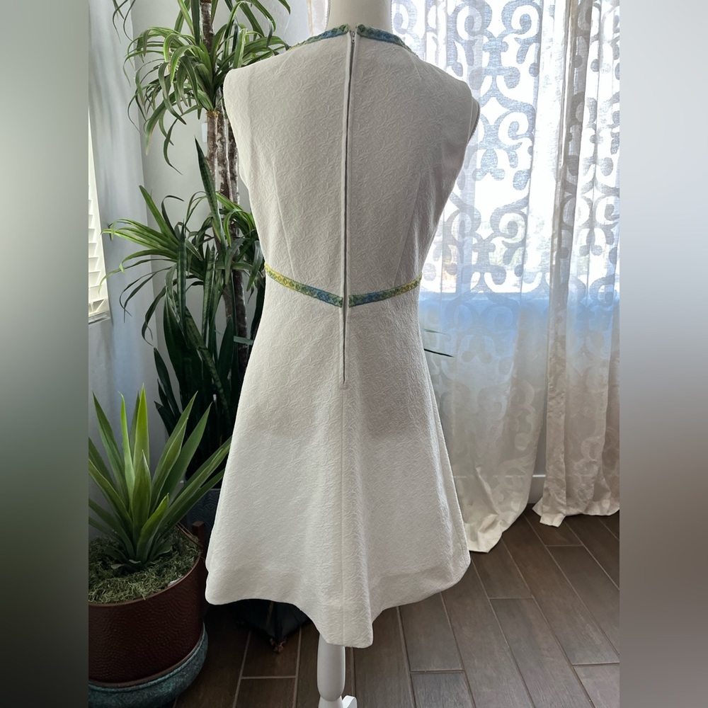 S/M Vintage 60s mod midi dress with green blue detail handmade Gogo dress - Picture 5 of 9
